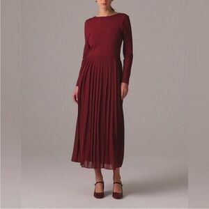 J.Crew Pleated‎ Ballet Dress Burgundy Stretch Cotton Blend Modest Elegant NEW
